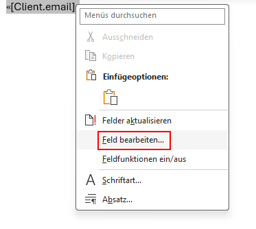 Dialogfeld in Microsoft Word zum Bearbeiten eines Platzhalters im Dokument