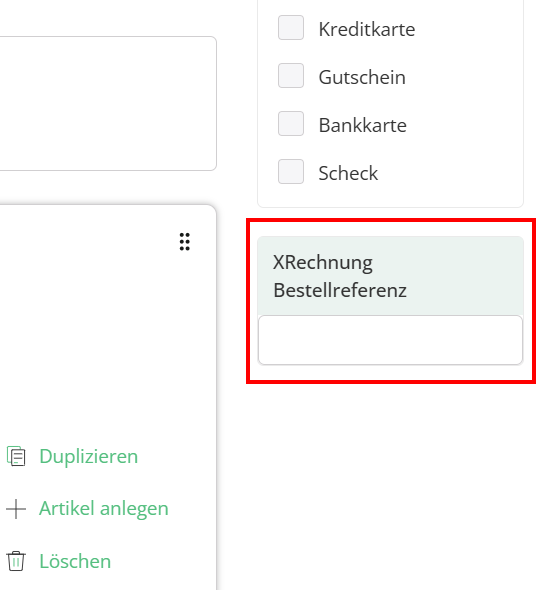 XRechnung Bestellreferenz im Rechnungsformular in Billomat 